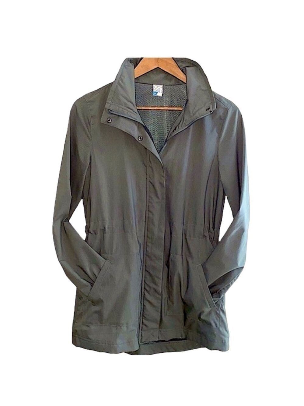 Lightweight military style Jacket. Green drawstring waist.